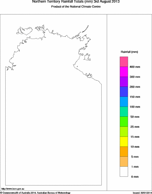 Daily rainfall totals for Northern Territory