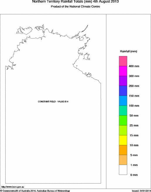 Daily rainfall totals for Northern Territory
