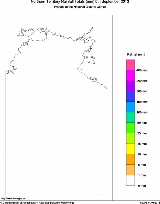 Daily rainfall totals for Northern Territory