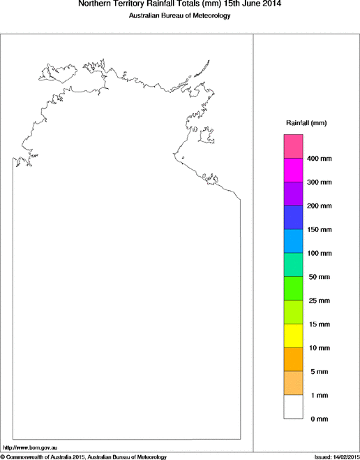 Daily rainfall totals for Northern Territory