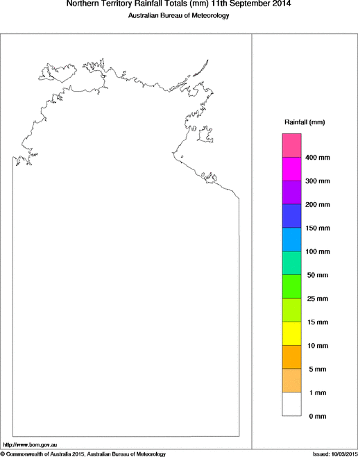 Daily rainfall totals for Northern Territory