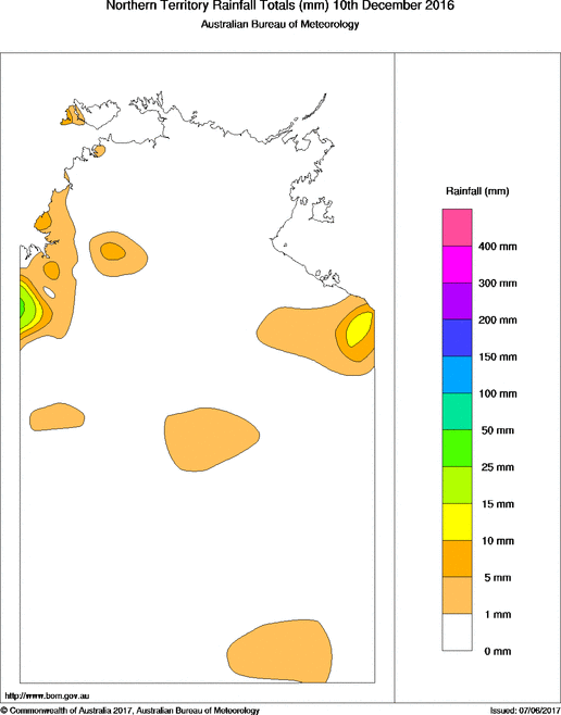 Daily rainfall totals for Northern Territory