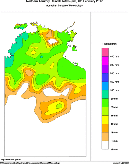Daily rainfall totals for Northern Territory