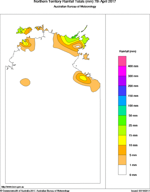 Daily rainfall totals for Northern Territory