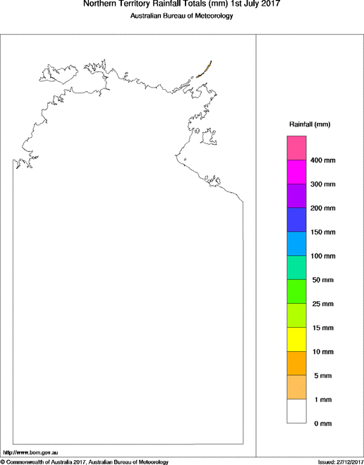 Daily rainfall totals for Northern Territory
