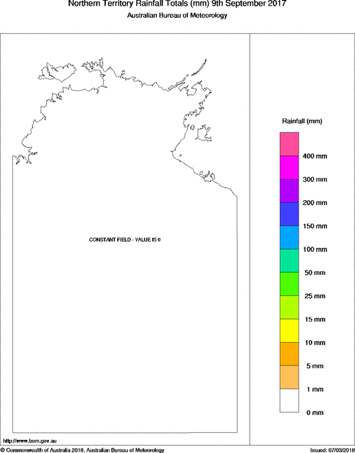 Daily rainfall totals for Northern Territory