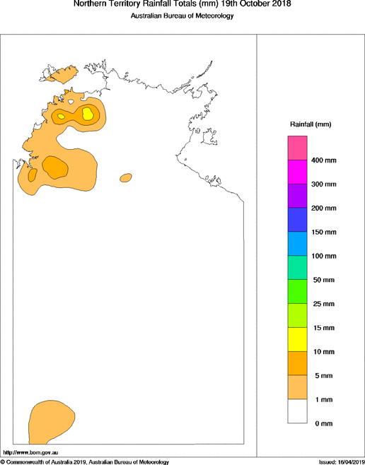 Daily rainfall totals for Northern Territory