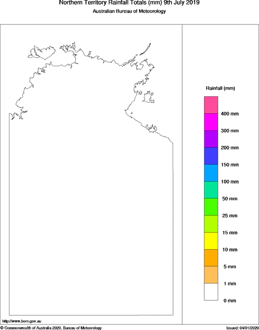 Daily rainfall totals for Northern Territory