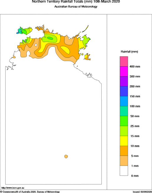Daily rainfall totals for Northern Territory