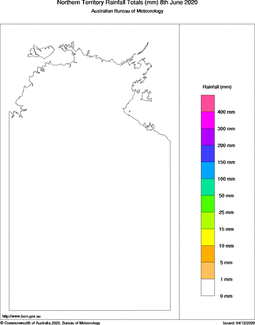 Daily rainfall totals for Northern Territory