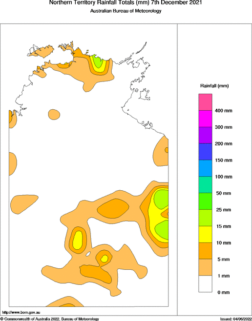 Daily rainfall totals for Northern Territory