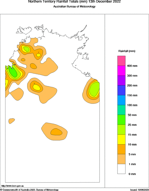 Daily rainfall totals for Northern Territory