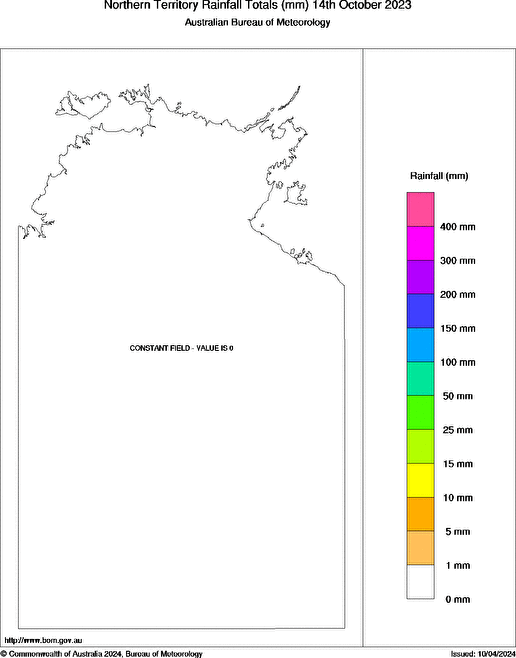 Daily rainfall totals for Northern Territory