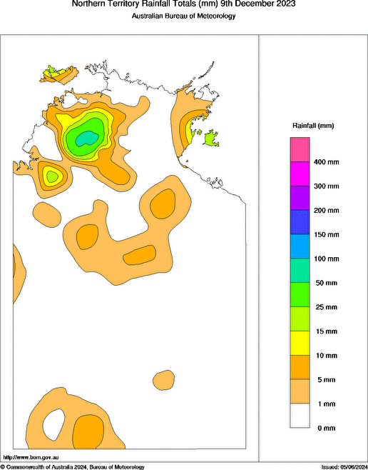 Daily rainfall totals for Northern Territory