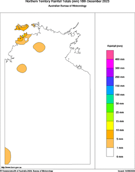 Daily rainfall totals for Northern Territory