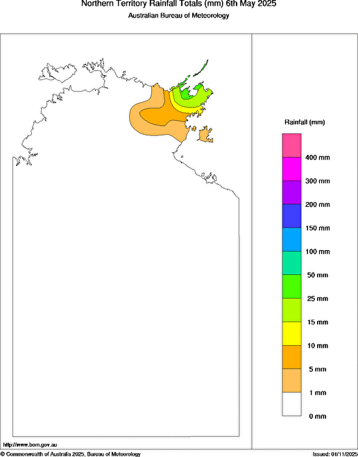 Daily rainfall totals for Northern Territory