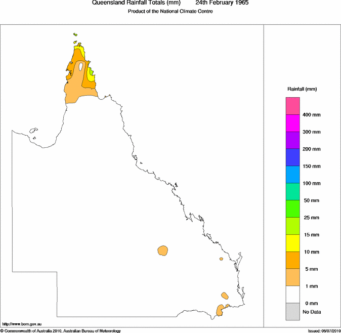 Daily rainfall totals for Queensland