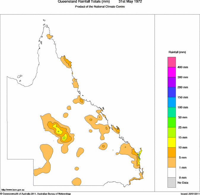 Daily rainfall totals for Queensland