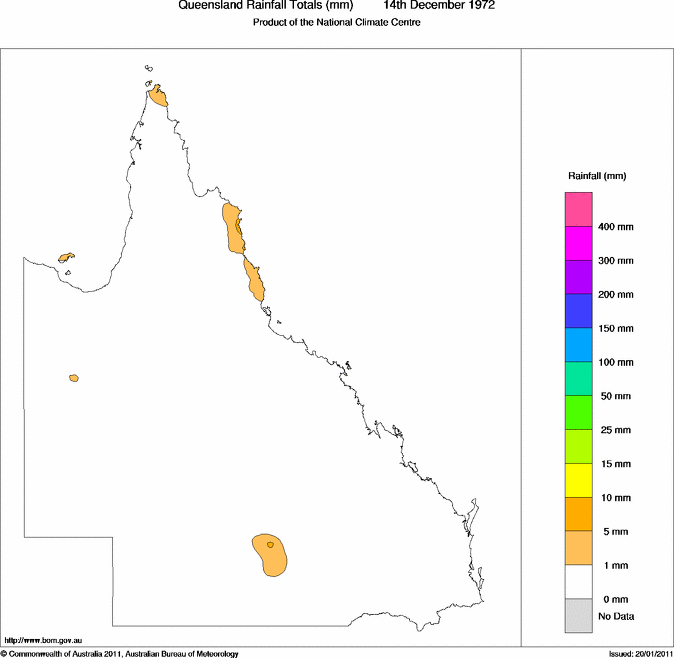 Daily rainfall totals for Queensland