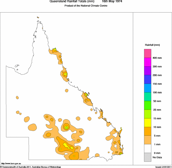 Daily rainfall totals for Queensland