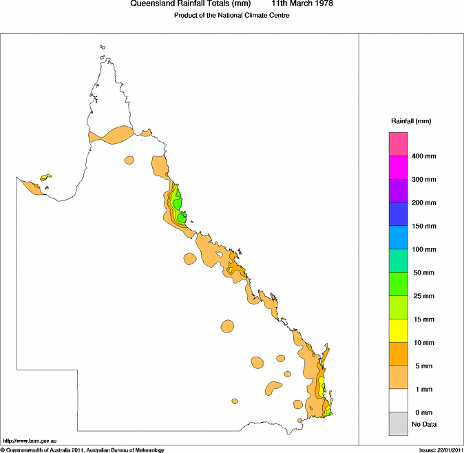 Daily rainfall totals for Queensland