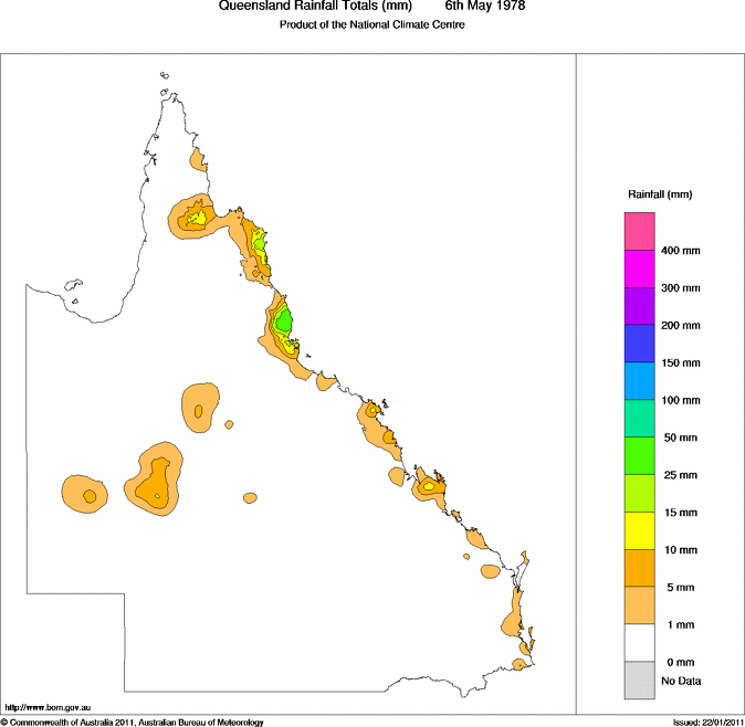 Daily rainfall totals for Queensland