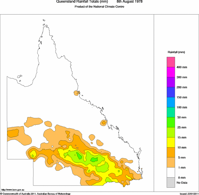 Daily rainfall totals for Queensland