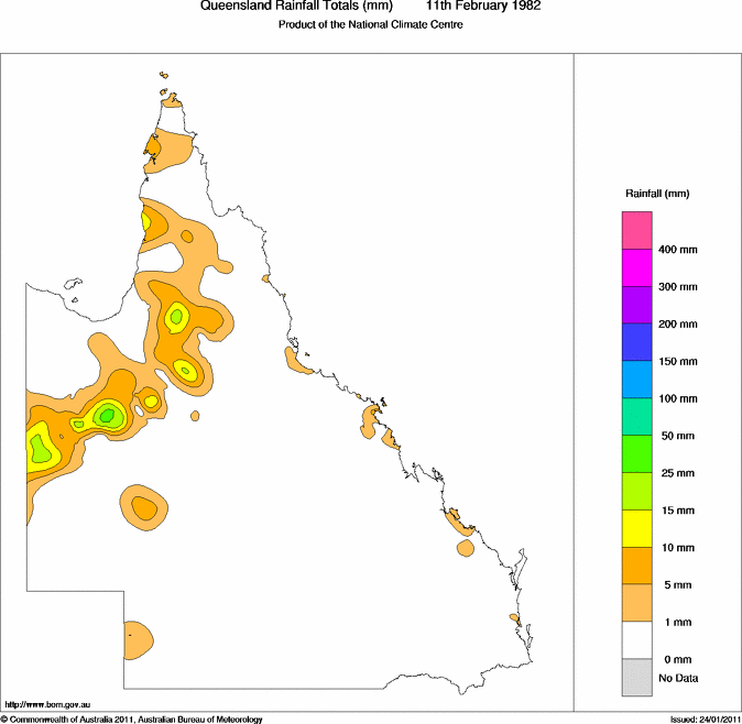Daily rainfall totals for Queensland