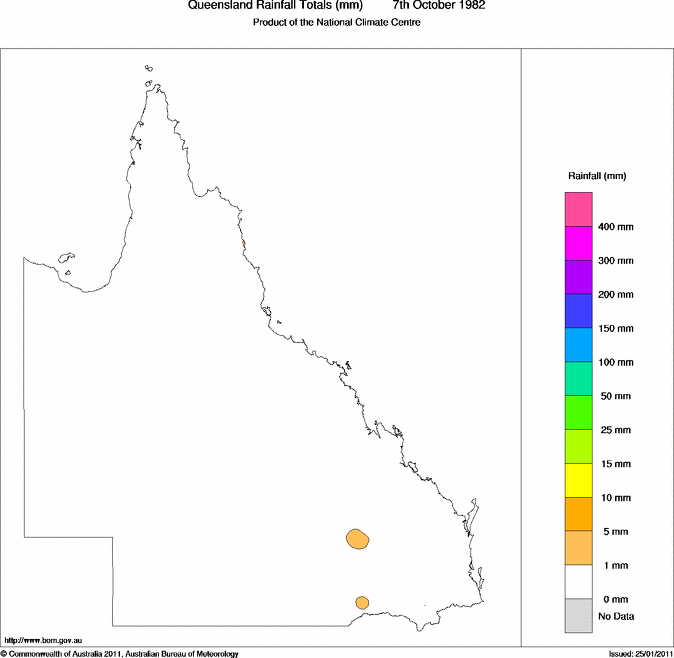 Daily rainfall totals for Queensland
