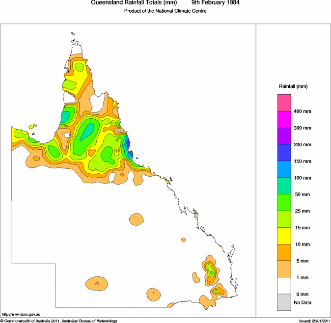 Daily rainfall totals for Queensland