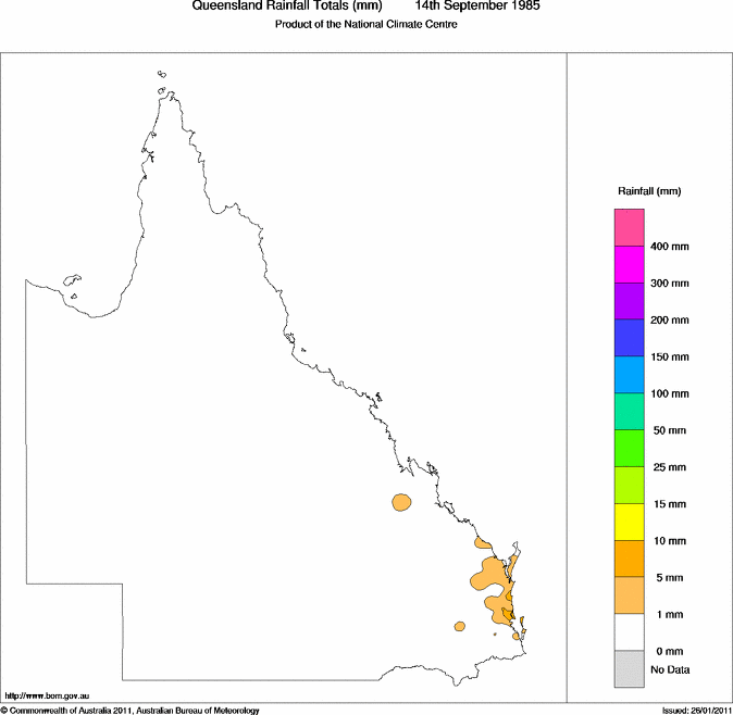 Daily rainfall totals for Queensland