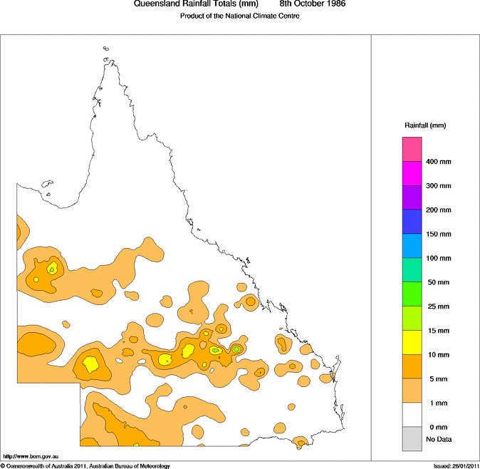 Daily rainfall totals for Queensland