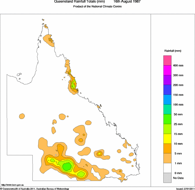 Daily rainfall totals for Queensland