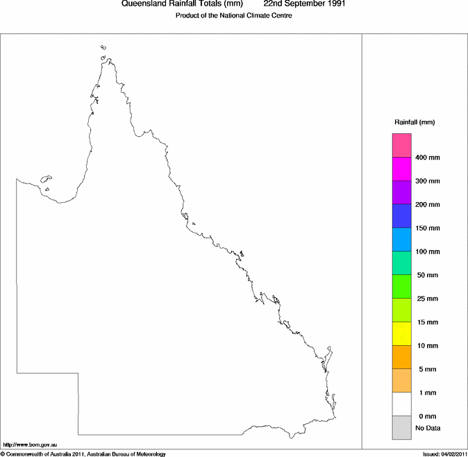Daily rainfall totals for Queensland