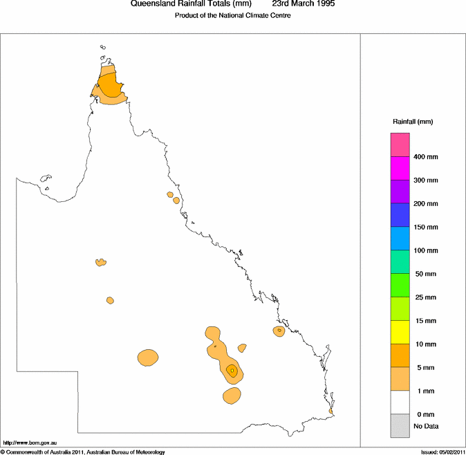 Daily rainfall totals for Queensland
