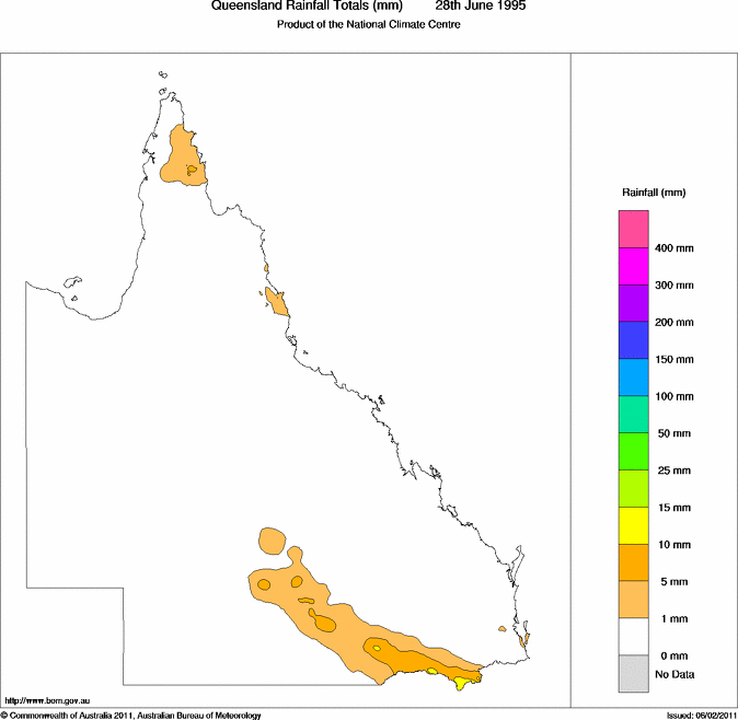 Daily rainfall totals for Queensland