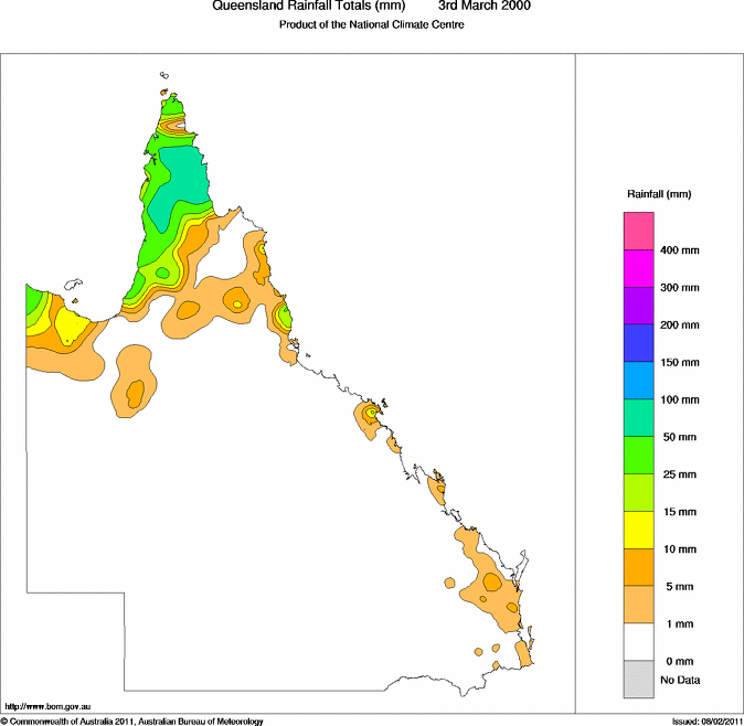 Daily rainfall totals for Queensland