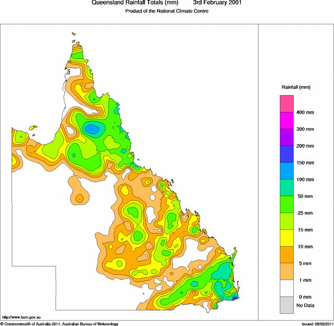 Daily rainfall totals for Queensland