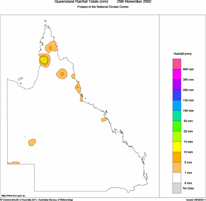 Daily rainfall totals for Queensland