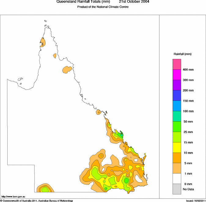 Daily rainfall totals for Queensland