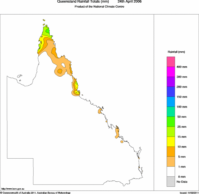 Daily rainfall totals for Queensland