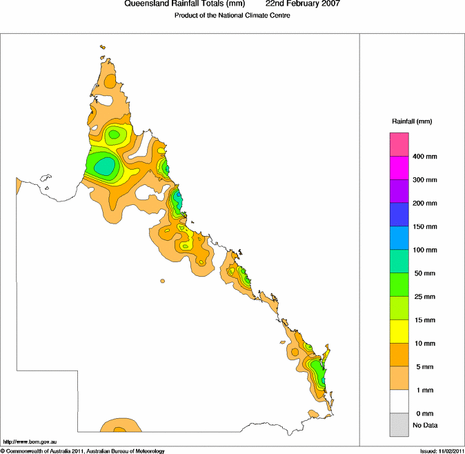 Daily rainfall totals for Queensland