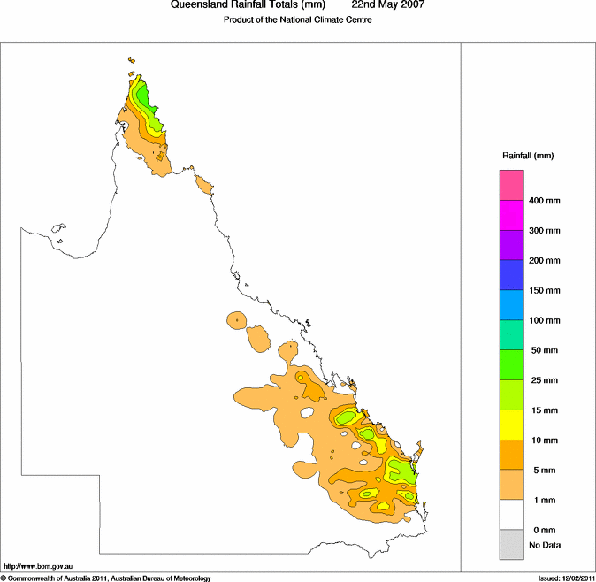 Daily rainfall totals for Queensland