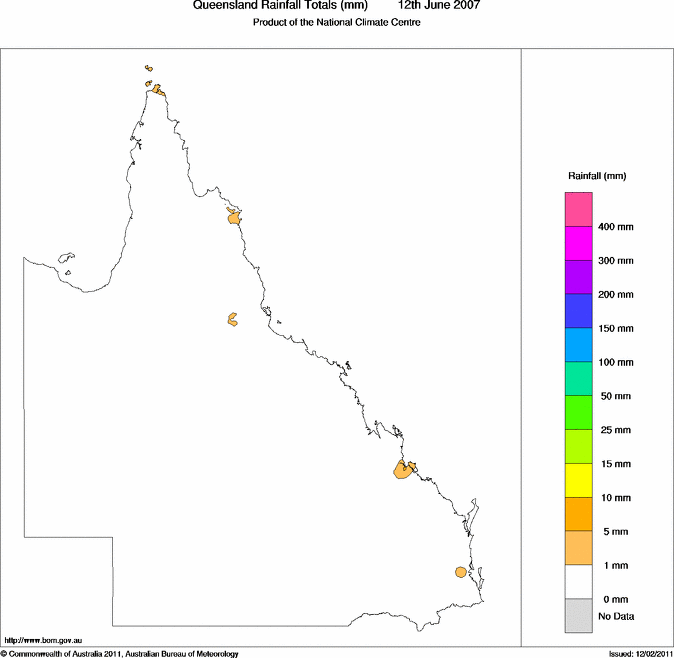 Daily rainfall totals for Queensland