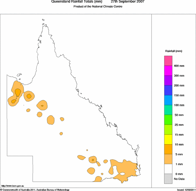Daily rainfall totals for Queensland