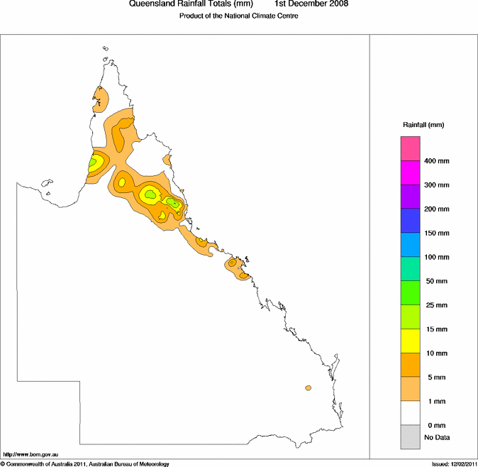 Daily rainfall totals for Queensland