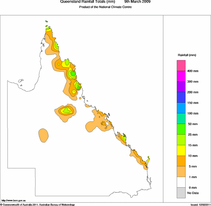 Daily rainfall totals for Queensland