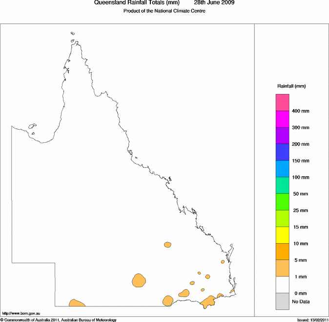 Daily rainfall totals for Queensland