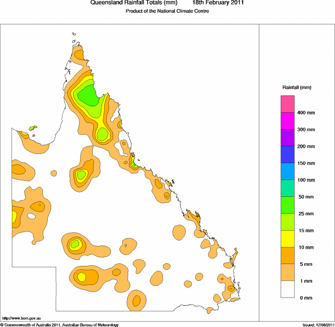 Daily rainfall totals for Queensland