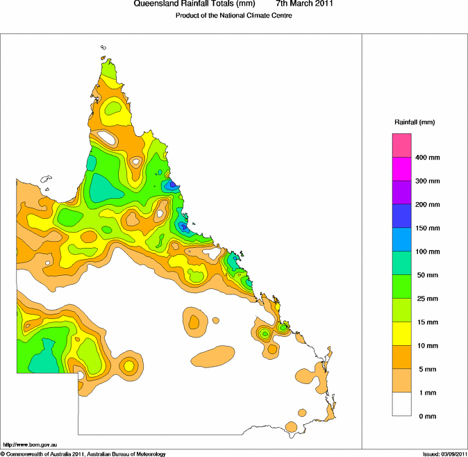 Daily rainfall totals for Queensland